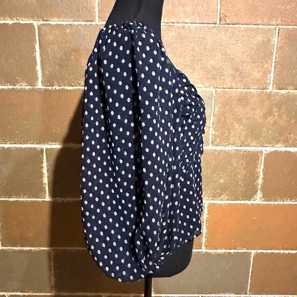 Express Navy Blue with White Polka Dot Blouse Top Women's S Small - Picture 4 of 8
